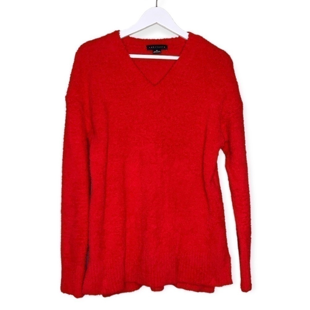 Sanctuary Women’s Fuzzy V Neck Long Sleeve Sweater in Red Size XS - Picture 4 of 11